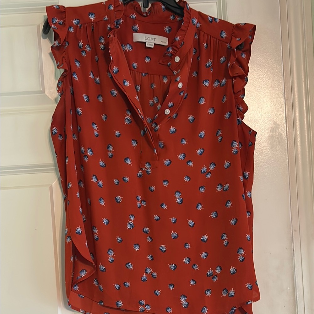 LOFT Red Sleeveless Ruffled Blouse